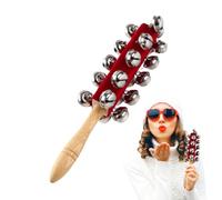 Cascabeles de mano de madera - Instrumento musical de 26,5 cm con 21 campanas de acero inoxidable, cascabeles de trineo navideños para niños, sonajero de mano para padres e hijos, guardería y fiesta