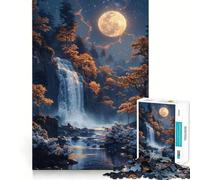 Cascada a la luz de la Luna Rompecabezas para Adolescentes 1000 Piezas Mejora la Mente Juego Tamaño Uniforme Piezas precisas Diversión Familiar Actividad Nocturna (50x75cm)