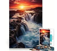 Cascada al Atardecer Rompecabezas de 1000 Piezas Diversión para ejercitar la Mente Encaje Huecos Actividad para Compartir con Seres Queridos (50x75cm)