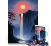 Cascada bajo la Luna roja Rompecabezas de 1000 Piezas para Adolescentes Actividad Divertida para estimular la Mente de Alta precisión para Recortar y Relajarse (50x75cm)