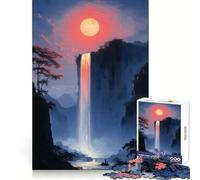 Cascada bajo una Luna roja, Rompecabezas de 1000 Piezas para Adolescentes, Entrenamiento Inteligente, pasatiempo Acogedor, Corte Impecable, Sorpresa de cumpleaños (50x75cm)