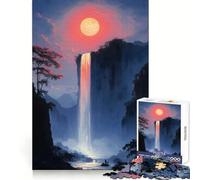 Cascada bajo una Luna roja, Rompecabezas de 1000 Piezas para Adolescentes, Entrenamiento Inteligente, pasatiempo Acogedor, Corte Impecable, Sorpresa de cumpleaños (38x52cm)