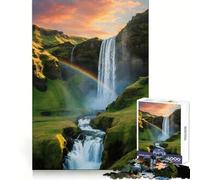 Cascada con arcoíris en Paisaje Verde para Adultos Rompecabezas de 1000 Piezas Piensa, Entrena, sé Serena, Escape, Bordes definidos Regalo Creativo (38x26cm)