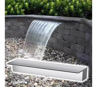 Cascada de acero inoxidable para estanque cascada con conectores de tubería, decoración de jardín al aire libre (plata, 35 cm)