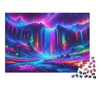Cascada de Aurora Puzzle de 1000 Piezas Papel para Adultos Paisaje Nocturno Neón Relajación Decoración Hogar Regalo Familiar 52x38cm/1000pcs