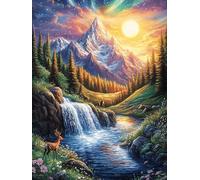 Cascada de montaña al Atardecer Rompecabezas 500 Piezas Cartón Grueso para Adultos Desconectar Rutina Ejercicio Mental Relajante Decoración Dormitorio Regalo 500 PCS
