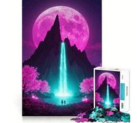 Cascada de neón bajo la Luna Rosa, Rompecabezas de 1000 Piezas para Adultos, Juguete para ejercitar la Mente, Tiempo de convivencia, Arte, Montaje, Regalo Elegante (50x75cm)