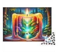 Cascada del Bosque de Velas Puzzles 1000 Piezas Papel Reciclado para Adultos Puzzle para Adultos Juego Familiar Divertido y desafiante Excelente Idea de Regalo para la descompresión 70x50cm/1000pcs