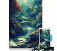 Cascada en el Bosque Naturaleza Rompecabezas para Adultos 1000 Piezas Desarrollo de Habilidades Diversión Corte de Alta precisión Fácil de Aprender Disfrute en Familia (38x52cm)