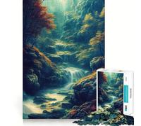 Cascada en el Bosque Naturaleza Rompecabezas para Adultos de 1000 Piezas Juego de Memoria Divertido Juego de Corte Limpio Componentes Resistentes aliviar el estrés (50x75cm)