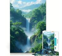 Cascada en un Bosque exuberante Rompecabezas para Adolescentes 1000 Piezas Mejora la Mente Juego Tamaño Uniforme Piezas precisas Diversión Familiar Actividad Nocturna (38x52cm)