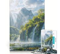 Cascada en un Valle exuberante Rompecabezas de 1000 Piezas Juego de Habilidad Mental Ajuste Estable Sin Piezas Que se muevan Un pasatiempo Agradable para Fines de Semana Largos (38x52cm)
