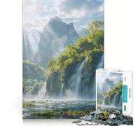Cascada en un Valle exuberante Rompecabezas de 1000 Piezas para Adultos Juguete Que desafía la Mente Corte preciso Alineación Actividad Divertida para Toda la Familia (38x26cm)