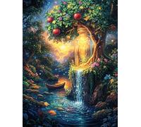 Cascada mágica Rompecabezas 300 Piezas Cartón Grueso para Coleccionistas Pintura al óleo fantástica de Animales Salvajes Noches De Cita Mejora Concentración Ocio En Casa Regalo Reyes Magos 300 PCS