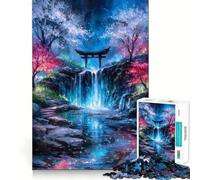 Cascada mística con Puerta Torii, Rompecabezas para Adolescentes de 1000 Piezas, fortalece la Memoria, Alivia la tensión, Bordes Suaves, Sorpresa navideña (38x52cm)