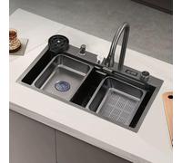Cascada Nano Deo Inoxidable 304 con Pantalla Digital, Grifo Extraíble Empotrable, Lavadora de Vasos a Presión, Pantalla de Temperatura en Tiempo Real./80 * 45 cm