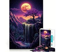 Cascada Nocturna con Cerezo en Flor para Adultos Rompecabezas de 1000 Piezas Juguete Que desafía la Mente Escape Tranquilo Pieza de colección de Arte de Corte de Calidad (38x26cm)
