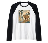 Cascada Ukiyo e Kiwi Japón Camiseta Manga Raglan
