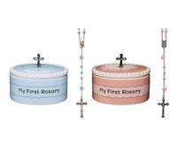 CASCADE GOODS - Juego de mis primeros rosarios azules y rosas con cajas de recuerdo a juego, regalos de bautizo de bebé para niñas y regalos de bautizo católico para niños - Cuentas de rosario únicas