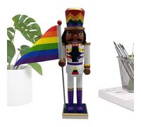 Cascanueces de madera Figura de decoración navideña Ornamento de colección para la mesa sosteniendo una bandera, escultura de cascanueces | -en- para adultos, amigos de la familia, adolescentes