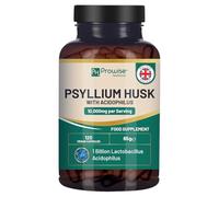 Cáscara de psyllium 10000 mg con acidophilus (1000 millones de UFC), 120 cápsulas veganas | Suplemento natural de fibra soluble de semillas de Plantago ovata