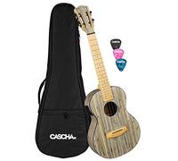 CASCHA E-Bamboo HH 2317E - Ukelele tenor para adultos y niños (incluye 3 púas y funda), color gris