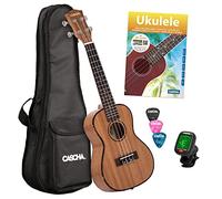 CASCHA HH 2036 DE Premium Ukulele de Concierto, bundle en caoba con cuerdas de AQUILA, bolsa acolchada, formación en ukelele en alemán (+DVD), afinador y 3 púas