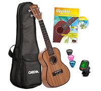 CASCHA HH 2036 ES Ukelele Concierto, Caoba, Bundle con Curso de Ukelele, Afinador, Bolsa Acolchada, 3 Púas y Cuerdas de Aquila
