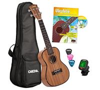 CASCHA HH 2036 FR Premium Ukulele de Concierto, bundle en caoba con cuerdas de AQUILA, bolsa acolchada, formación en ukelele en francés (+DVD), afinador y 3 púas