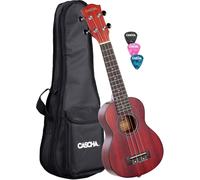 Cascha Ukelele soprano rojo caoba I Ukelele Starter Kit de 3 púas de colores + Funda + Ukelele soprano Premium caoba rojo I Guitarra hawaiana pequeña para principiantes avanzados