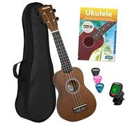 CASCHA HH 3956 DE Ukulele Soprano con cuerdas de AQUILA, bolsa de almacenamiento, formación en ukelele en alemán (+DVD), afinador y 3 púas
