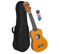 Cascha HH 3964 Soprano Ukulele Amarillo, pequeña guitarra hawaiana para niños y adultos con bolsa, 3 picos y cuerdas Aquila Ukulele