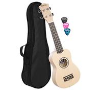 CASCHA Juego de ukelele soprano para niños y adultos, kit de iniciación con 3 púas, funda, cuerdas Aquila, guitarra hawaiana pequeña para principiantes y avanzados, crema HH 3967