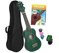 CASCHA Juego de ukelele soprano para niños y adultos, kit de iniciación de ukelele con 3 púas de bolsillo, videos instructivos a través del sintonizador de código QR, juego cuerdas aquila de nailon I