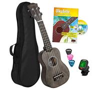 Cascha soprano Ukelele Negro, con Manual, Afinador, Bolsa Acolchada, 3 púas y cuerdas Aquila
