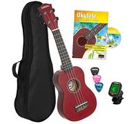 Cascha soprano Ukelele rojo, con manual, afinador, bolsa acolchada, 3 púas y cuerdas Aquila