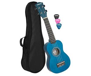 Cascha Soprano Ukulele Azul, pequeña guitarra hawaiana para niños y adultos con bolsa, 3 picos y cuerdas Aquila Ukulele (HH 3962)