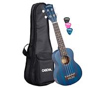 Cascha Ukelele soprano azul caoba I Ukelele Starter Kit de 3 púas de colores + Funda + Ukelele soprano Premium caoba azul I Guitarra hawaiana pequeña para principiantes avanzados