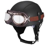 Casco Abierta Motocicleta Medio Casco, Casco Moto JetCasco de Cuero para Adulto con GafasCasco Ligero para Moto Chopper ScooterCasco Homologado ECEVintage,O-L=(59~60cm)