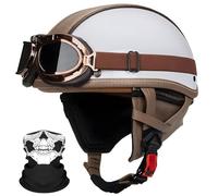 Casco abierto de cuero estilo retro alemán for motocicleta, aprobado por ECE/DOT, for adultos, hombres y mujeres, vintage, con gafas protectoras, for bicicleta, crucero, scooter.(A04,M 57~58CM)