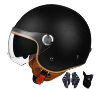 Casco Abierto De La Cara Motocicleta 3/4 Casco, Casco De Cuero De La PU Unisex-Adulto Casco Abierto De La Cara con La Visera Doble del Sol, Dot/ECE Aprobado