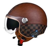 Casco Abierto De La Cara Motocicleta 3/4 Casco, Casco De Cuero De La PU Unisex-Adulto Casco Abierto De La Cara con La Visera Doble del Sol, Dot/ECE Aprobado