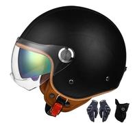 Casco Abierto De La Cara Motocicleta 3/4 Casco, Casco De Cuero De La PU Unisex-Adulto Casco Abierto De La Cara con La Visera Doble del Sol, Dot/ECE Aprobado
