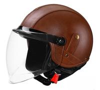 Casco Abierto De La Cara Motocicleta 3/4 Casco, Casco De Cuero De La PU Unisex-Adulto Casco Abierto De La Cara con La Visera Doble del Sol, Dot/ECE Aprobado