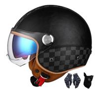 Casco Abierto De La Cara Motocicleta 3/4 CNNGU, Casco De Cuero De La PU Unisex-Adulto, Dot/ECE Aprobado