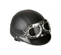 Casco abierto de media carcasa estilo vintage, casco de moto retro de cuero, casco de moto estilo alemán, ligero, protector, para moto