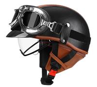 Casco Abierto Para Motocicleta, Casco Retro De Cuero, Casco 3/4 Con Visera Solar Y Gafas, Casco Vintage Para Scooter, Ciclomotor, Cruiser, Chopper, Casco Anticaída ECE/DOT 11,XL=61-62CM
