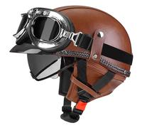 Casco Abierto Para Motocicleta, Casco Retro De Cuero, Casco 3/4 Con Visera Solar Y Gafas, Casco Vintage Para Scooter, Ciclomotor, Cruiser, Chopper, Casco Anticaída ECE/DOT 4,XXL=63-64CM