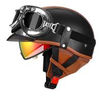 Casco Abierto Para Motocicleta, Casco Retro De Cuero, Casco 3/4 Con Visera Solar Y Gafas, Casco Vintage Para Scooter, Ciclomotor, Cruiser, Chopper, Casco Anticaída ECE/DOT 12,XL=61-62CM