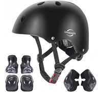 Casco Ajustable para niños y Equipo de protección, Cascos y Almohadillas para Bicicletas para niños pequeños, Rodilleras, Coderas y muñequeras (Black, S(3-8years Old))